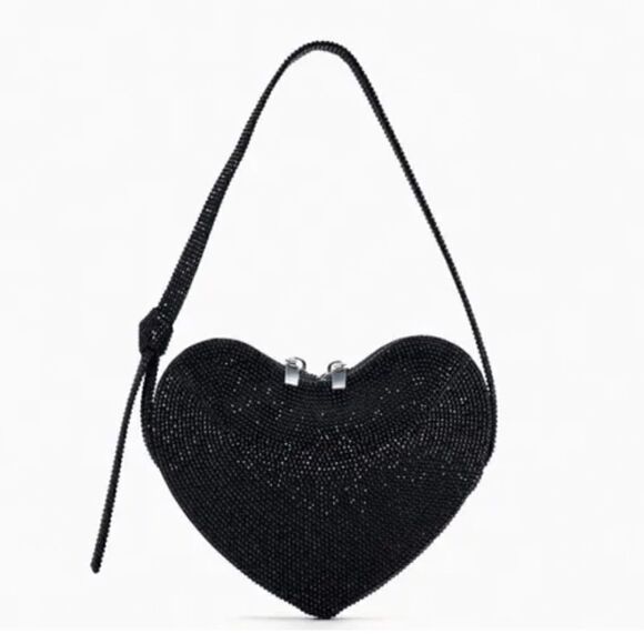 ZARA LIMITED EDITION RHINESTONE HEART SHOULDER BAG - Picture 1 of 8